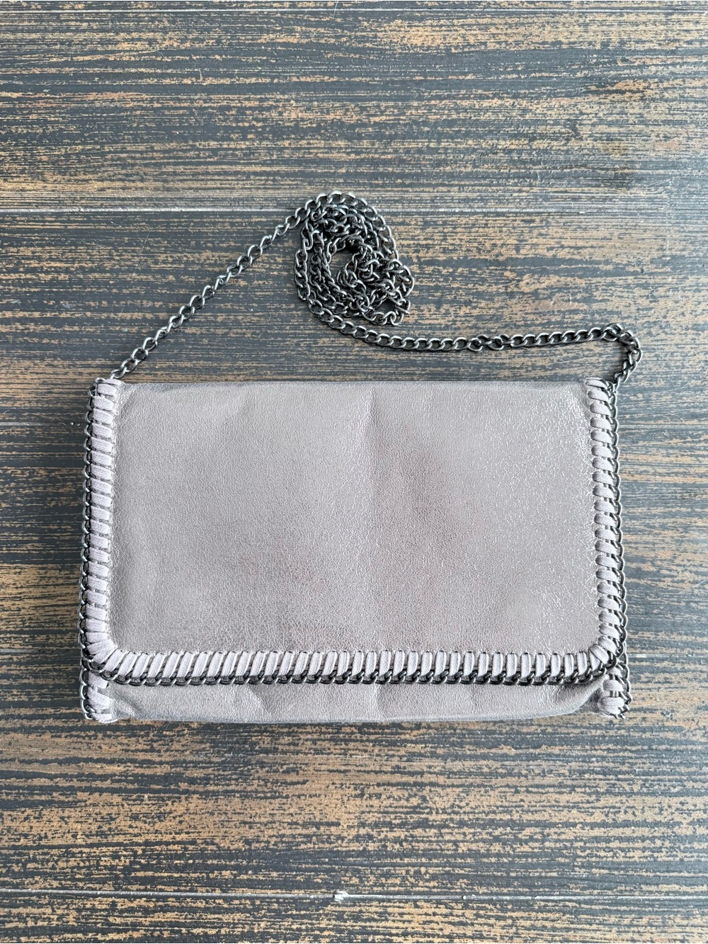 Phase 3 Woven-Trim Chain Crossbody Bag in Light Gray Shimmer